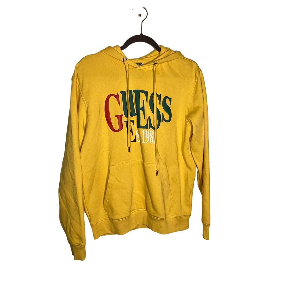 Vintage Guess hooded sweatshirt yellow in Large‎
